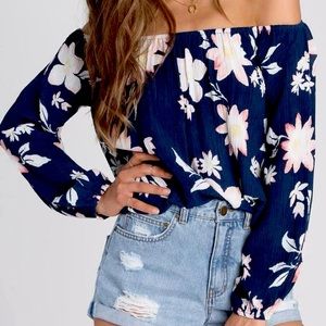 Billabong Navy Floral Off-The-Shoulder Top